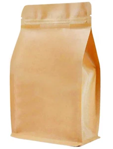 KRAFT PAPIER STANDBEUTEL MIT FLACHER UNTERSEITE SEITLICHER ZWICKEL REISSVERSCHLUSS WÄRMEVERSIEGELUNG TASCHEN - Bild 1 von 7