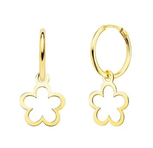 Pendientes oro 18k 750 Mls. Aros Redondos 12 X 1,5 MM Con Margaritas 10 X 10 MM. - Foto 1 di 3