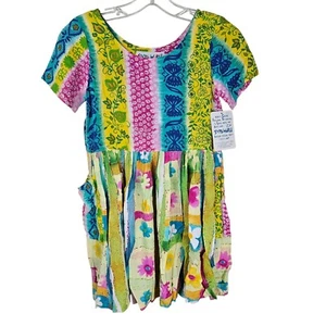 Jams World VTG Girls Multicolor Floral Patchwork Dress Sz M Rayon Tropical - Picture 1 of 9