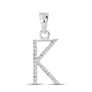 Real 10K White Gold 0.08 CTW Natural Diamonds Letter Initial K Pendant - Picture 1 of 6