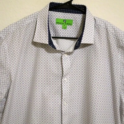 Camisa Bristol & Bull Para Hombre XL Manga Larga Botón Blanco con Cuadrados Grises Foto 1 de 4