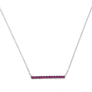 Womens Natural Pink Sapphire Horizontal Bar Sterling Silver Necklace, New - Picture 1 of 4