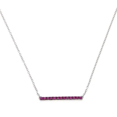 Womens Natural Pink Sapphire Horizontal Bar Sterling Silver Necklace, New - Image 1 of 4