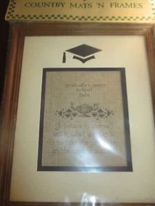 NIP Vintage GRADUATION RECORD Counted CROSS STITCH Graph/Mat/Wood Frame -1980's - Picture 1 of 2