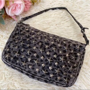 Jimmy Choo Hand Bag Leopard Star Studs Leather Black Authentic - Picture 1 of 10