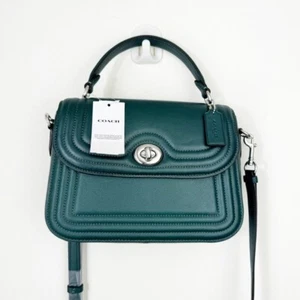 Coach Marlie Top Handle Satchel w/ Border Quilting Leather in Metallic Ivy Green - Picture 1 of 10