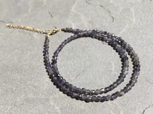 Beautiful A++ Blue Iolite 2-3MM Faceted Round Gemstone Beads Choker Necklace 18" - Picture 1 of 16