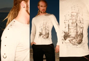 Rare Steampunk Lip Service Step in Time Mens Long Sleeve Screen Shirt L - Picture 1 of 2