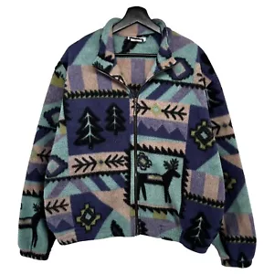 Vintage Teddi Womens Pattern Reindeer Winter Fleece Jacket Sz XL Full Zip - Picture 1 of 6