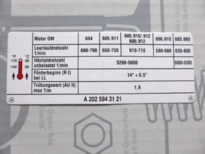 Genuine Mercedes engine sticker OM604 OM605 OM606 in W124 W202 W210 NOS! - Bild 1 von 1