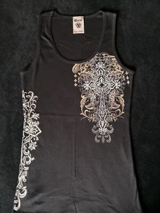 Vocal Verziert Kreuz Biker Gerippt Tank Top xl schwarz, glam, neu - Bild 1 von 7