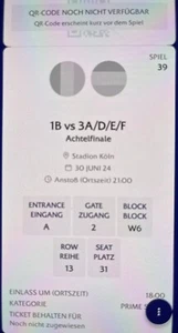ticket euro 2024 Achtelfinale Köln .1b gegen 3,e d f - Bild 1 von 2
