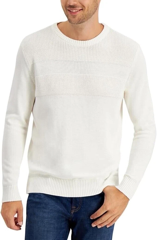 Suéter masculino de algodão texturizado Club Room, inverno marfim, tamanho grande - Imagem 1 de 1