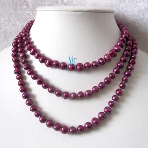 50 Zoll 6-8 mm rötlich lila Süßwasserperlen Halskette Stränge gefärbte Farbe - Bild 1 von 3