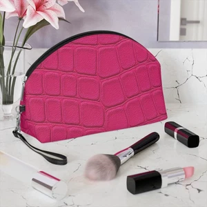 Luxury Pink Croc PU Leather Makeup Bag, Travel Cosmetic Pouch with Strap - Picture 1 of 8