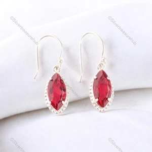 Pendientes colgantes de plata 925 rubelita rosa natural marquesa hija únicos - Imagen 1 de 5