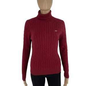 GANT Damen dunkelrot Stretch Baumwolle Zopfmuster High Neck Pullover Pulli Gr. XS - Bild 1 von 11