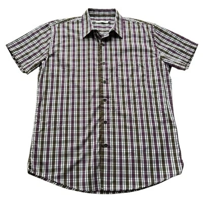 Silver Crest Shirt Mens Size M Button Up Short Sleeve Burgundy Plaid Poly/Cotton - Image 1 of 4