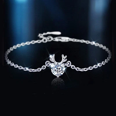 1CT Solitaire Moissanite Bracelet Chain 925 Sterling Silver 18K White Gold Plate - Image 1 of 4