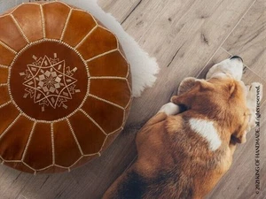 Aamazing New Un-Stuffed Leather Round Footstool Pouffe Brown Handmade - Picture 1 of 6