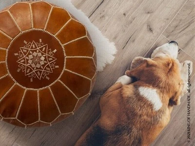 Aamazing New Un-Stuffed Leather Round Footstool Pouffe Brown Handmade - Image 1 of 4