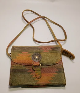 Vintage Minnetonka Suede Travel Bag Shoulder Purse Western Aztec Print - Picture 1 of 4
