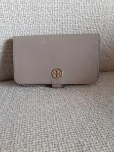 Cartera de cuero Tory Burch bronceada cierre a presión cremallera lateral negocios informal contemporánea - Imagen 1 de 5