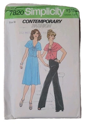 Simplicity 7820 Misses Top Skirt Pant Capelet sz 16 Complete Vtg 70s Uncut - Image 1 of 2