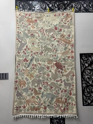 Vintage Handmade French Wall Hanging Needlepoint Wool Hunting Tapestry - Image 1 of 4