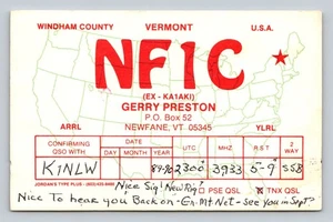 Ham Radio QSL NF1C Vermont USA 1989-90 SSB 3.933 MHz scheda contatto - Foto 1 di 2