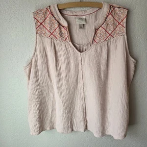 Blusa Knox Rosa Bordada Sin Mangas Top XL Rosa Claro Boho Cuello en V - Imagen 1 de 15