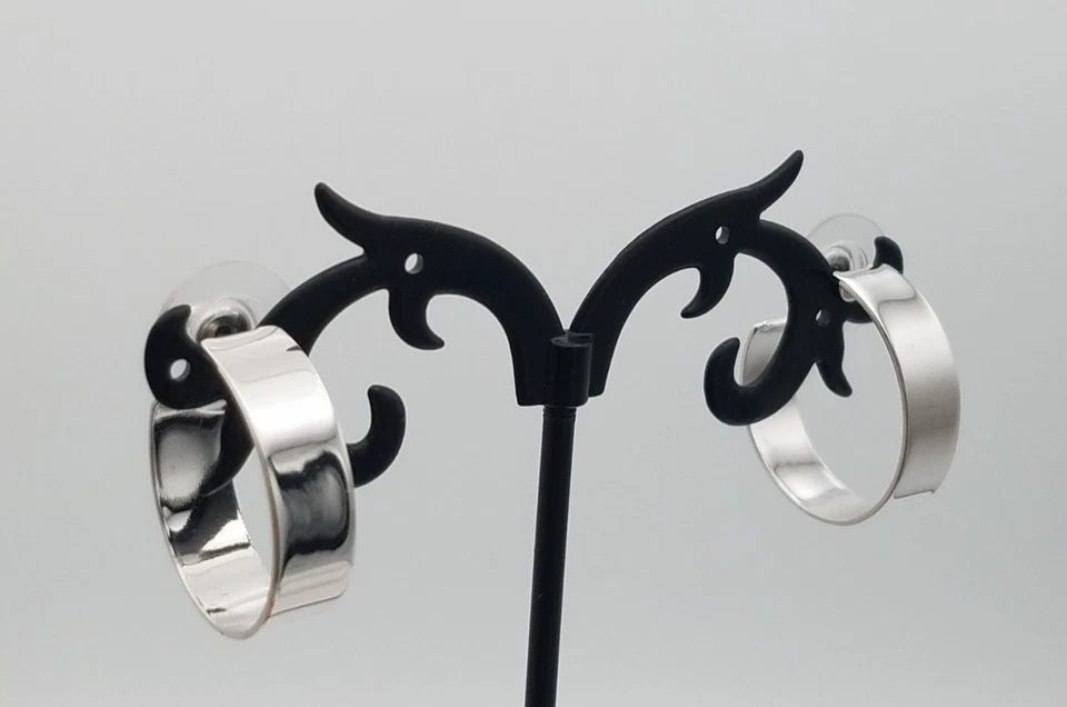 Danecraft Vintage 60-70s Shiny Wide Hoop Stud Sterling Silver Earrings - Image 1 of 4