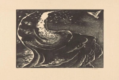The Flood – Bernard Essers 1931 Art Print Expressionist Woodcut Biblical Storm - Image 1 of 2