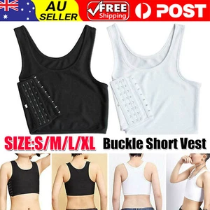 Undershirt Tomboy Breathable Buckle Short Chest Binder Trans Lesbian Flat Vest - Picture 1 of 20