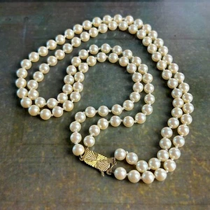 Gepunzt 9K 375 9CT Gold 2 Multi Strang Handgeknüpft Perlenkette Creme 44cm - Bild 1 von 15