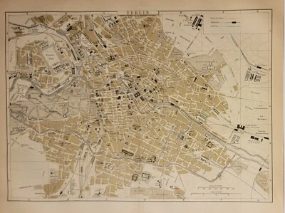 Antique detailed color litho map plan Berlin Germany Johnson's Cyclopaedia 1897 - Image 1 of 4