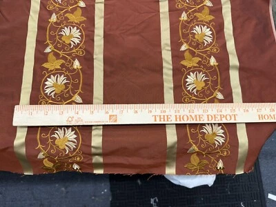 CORTINAS BORDADAS 100% TAFETÁN SEDA RAYAS FLORALES DECORACIÓN DEL HOGAR Óxido Vendido por yarda Foto 1 de 3