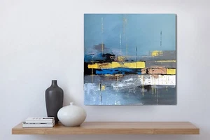 Blue & Gold Textured Art Wall Art – Modern sea scape Décor - Picture 1 of 10