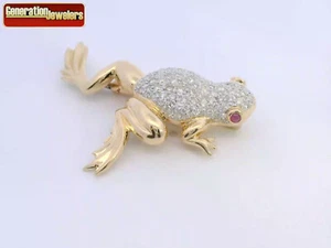 SUPER UNIQUE DIAMOND & RUBY FROG BROOCH 18K YELLOW GOLD PIN FREE US SHIP - Picture 1 of 5