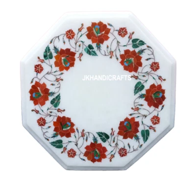 2'x2' Marble Console Center Table Top Carnelian Marquetry Inlay Hallway Decor - Image 1 of 4