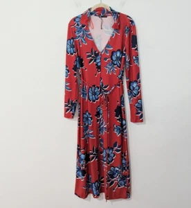 Abito camicia midi Zara stampa floreale bottoni davanti manica lunga colletto rosso small S - Foto 1 di 10