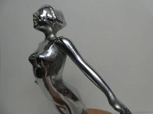 VINTAGE CLASSIC CHROME NAKED LADY DIANA STATUE AUTOMOBILE CAR HOOD EMBLEM BADGE - Picture 1 of 10