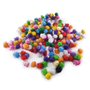 Pom Poms Glitter Tinsel & Yarn Mixed-Colour 15mm Pack Of 100+ - Picture 1 of 1