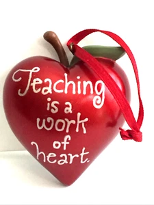 Teaching Appreciation "Teaching is a Work of Heart" Hanging Ornament Half Apple - Picture 1 of 6