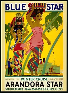 a1 art large vintage print poster cruise ship travel 1935 yellow painting - Picture 1 of 4