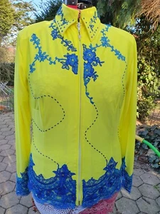 Showbluse Railshirt Western Turnier Horsemanship Showmanship gelb blau Gr XL TOP - Bild 1 von 5