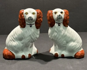 Vintage Paar rote Staffordshire englische Spaniel Mantelhunde Anfang 20. Jahrhundert - Bild 1 von 12