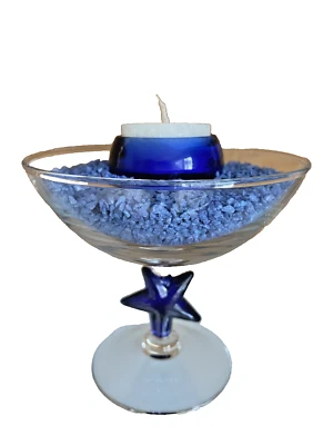 Deko Glas mit Teelicht und Dekosand blau - Bild 1 von 4