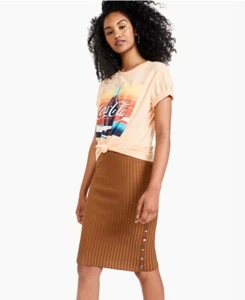 LOVE TRIBE Juniors' Coca-Cola T-Shirt Short Sleeve Stretch Peach Dust Size S - Picture 1 of 3