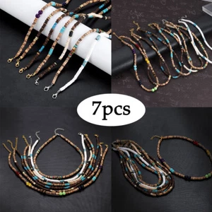 Juego de 7 piezas de collar con cáscara de coco marrón Bohemia Surfer para hombres conjunto de joyas de playa - Imagen 1 de 20